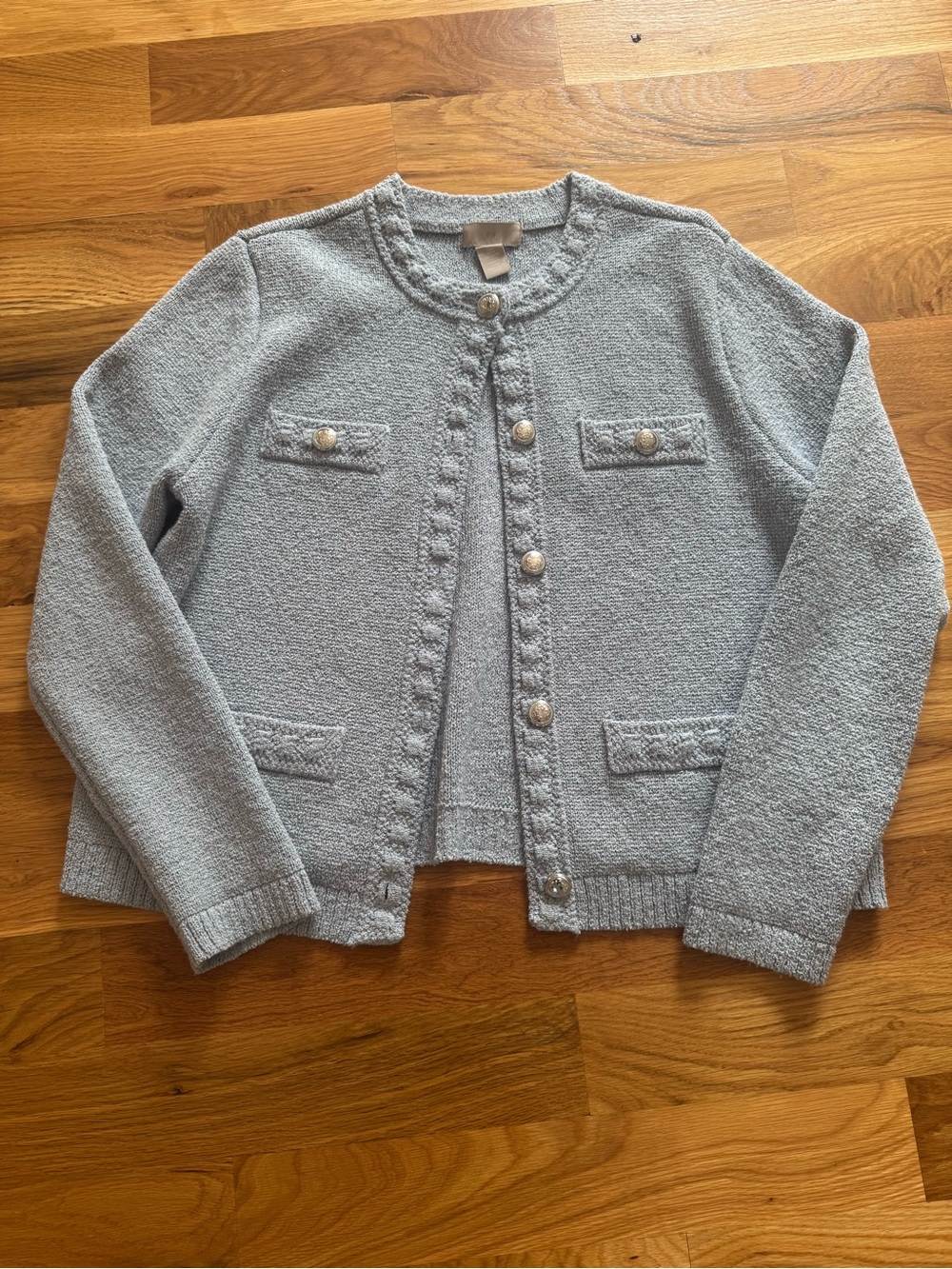 Light Blue Women's Textured Knit Cardigan Sweater